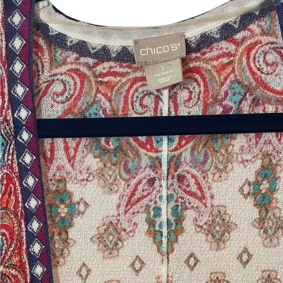 Chico’s Boho Mixed Print Open Front Cardigan 3/4 Sleeve Lightweight Size 1 Small - Picture 5 of 12
